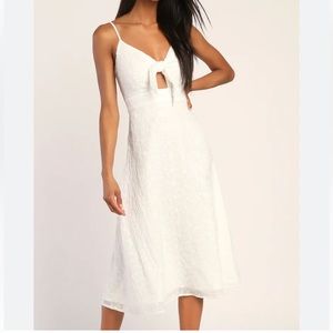 SAINTS & SECRETS WHITE MIDI DRESS TIE FRONT CUT OUT BUST SZ L